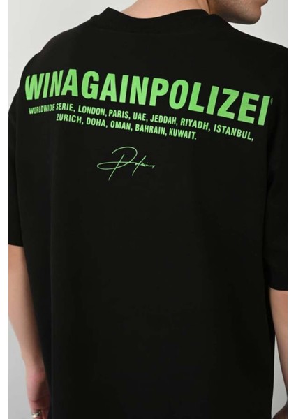 Unisex Polizei Baskılı %100 Pamuk Oversize T-Shirt