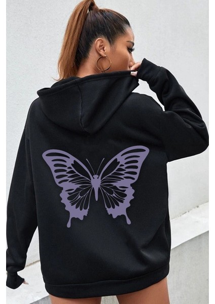 Unisex Butterfly Baskılı Sweatshirt Kp-Beyaz-Eflatun