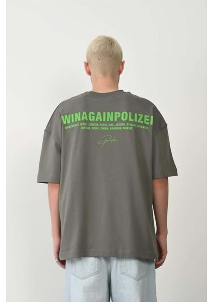 Unisex Polizei Baskılı %100 Pamuk Oversize T-Shirt
