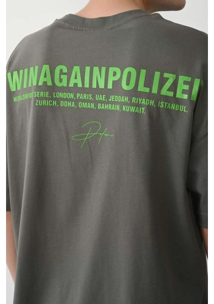 Unisex Polizei Baskılı %100 Pamuk Oversize T-Shirt