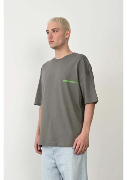 Unisex Polizei Baskılı %100 Pamuk Oversize T-Shirt