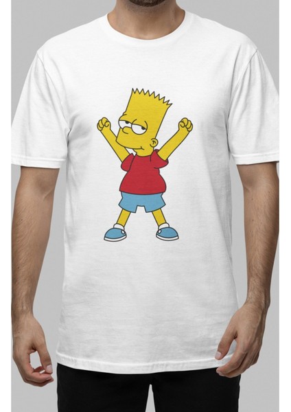 Yorgun Neşeli Bart Simpson Baskılı Tişört, Erkek-Kadın Simpsons Baskılı T-Shirt