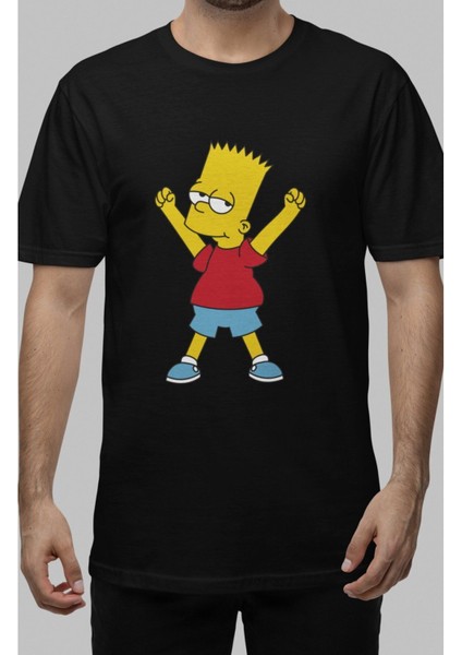 Yorgun Neşeli Bart Simpson Baskılı Tişört, Erkek-Kadın Simpsons Baskılı T-Shirt