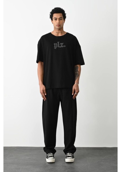 %100 Pamuk Plz Baskılı Oversize T-Shirt
