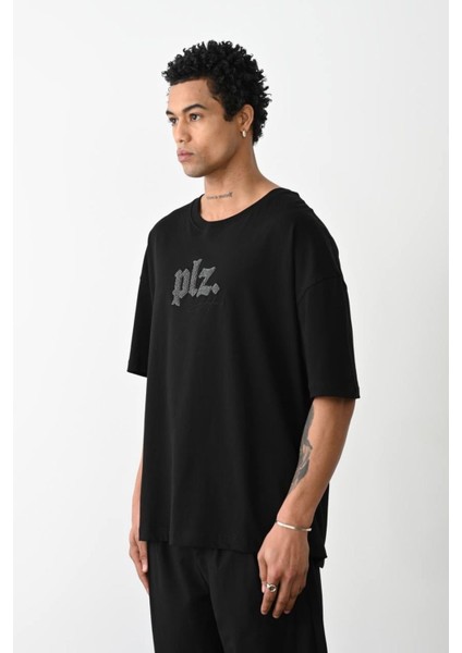 %100 Pamuk Plz Baskılı Oversize T-Shirt