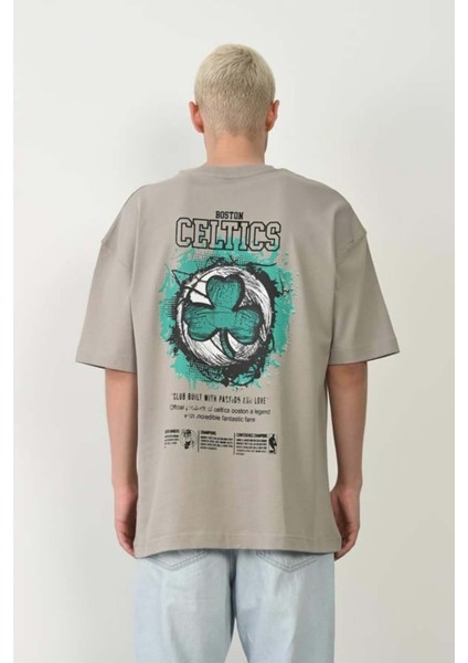 Erkek Boston Celtics Baskılı %100 Pamuk Oversize T-Shirt