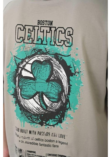 Erkek Boston Celtics Baskılı %100 Pamuk Oversize T-Shirt