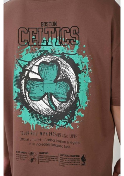 Erkek Boston Celtics Baskılı %100 Pamuk Oversize T-Shirt