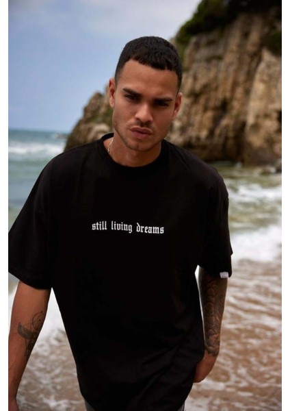 Erkek Çince-Rapci Baskılı %100 Pamuk Oversize T-Shirt