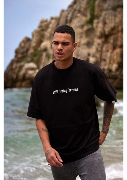 Erkek Çince-Rapci Baskılı %100 Pamuk Oversize T-Shirt