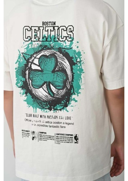 Erkek Boston Celtics Baskılı %100 Pamuk Oversize T-Shirt