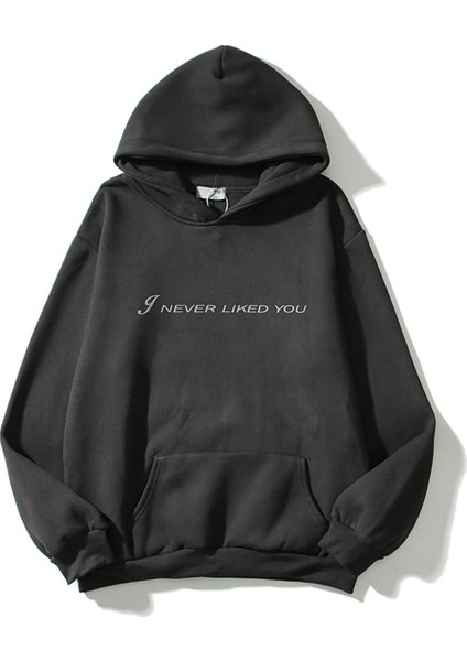 Unisex Antrasit I Never Like You Kanye West Baskılı Oversize Kapüşonlu Sweatshirt