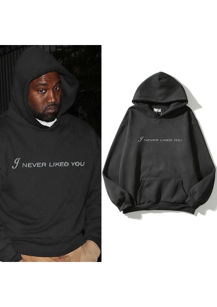 Unisex Antrasit I Never Like You Kanye West Baskılı Oversize Kapüşonlu Sweatshirt
