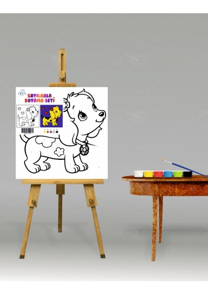 Sayılarla Boyama Seti Sevimli Köpek 20 x 20 cm Tuval Çocuk Sayılarla Boyama
