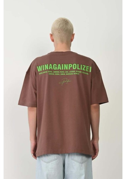 Unisex Polizei Baskılı %100 Pamuk Oversize T-Shirt