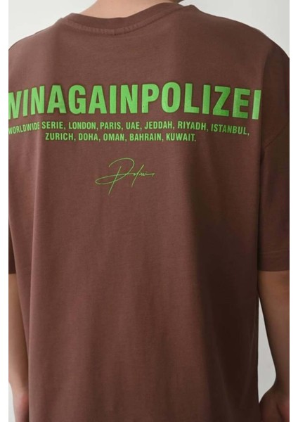 Unisex Polizei Baskılı %100 Pamuk Oversize T-Shirt
