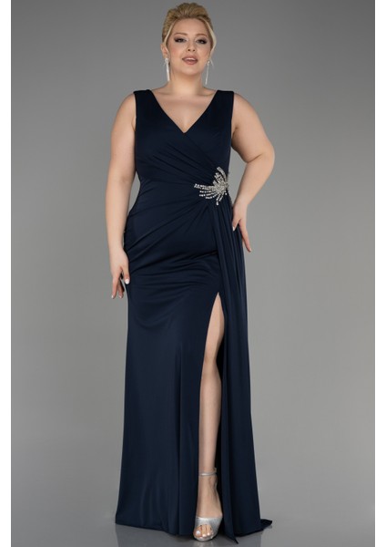 Kolsuz Kruvaze Yaka Uzun Büyük Beden Abiye ABU2934