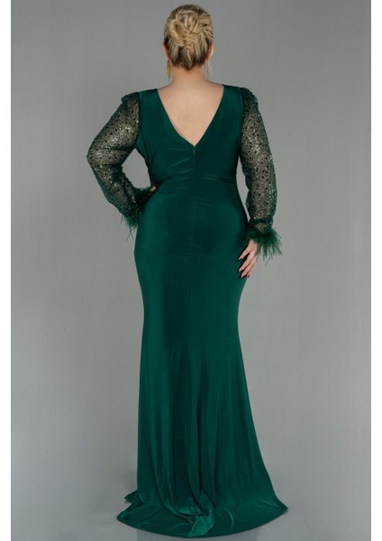 Pullu Uzun Kol Yırtmaçlı Büyük Beden Abiye ABU2976 fiyatları