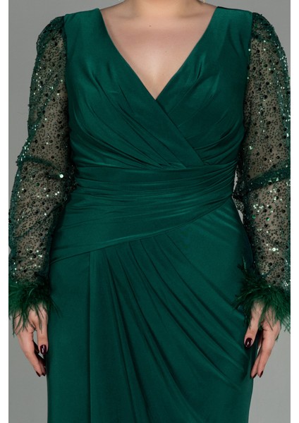 Pullu Uzun Kol Yırtmaçlı Büyük Beden Abiye ABU2976 modelleri