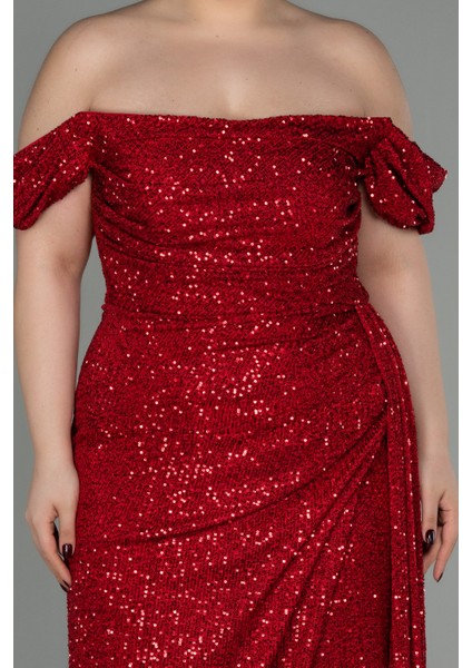 Kayık Yaka Uzun Pullu Büyük Beden Abiye ABU2973 modelleri