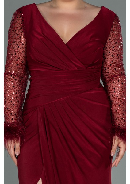 Pullu Uzun Kol Yırtmaçlı Büyük Beden Abiye ABU2976 modelleri