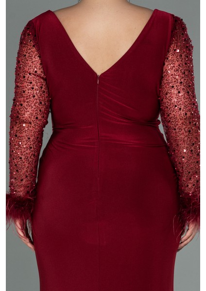 Pullu Uzun Kol Yırtmaçlı Büyük Beden Abiye ABU2976 fırsatları