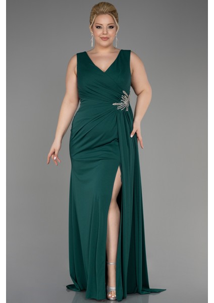 Kolsuz Kruvaze Yaka Uzun Büyük Beden Abiye ABU2934