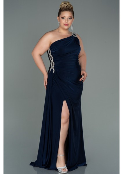 Tek Omuz Yırtmaçlı Uzun Büyük Beden Abiye ABU3132