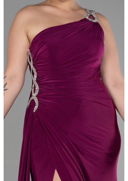 Tek Omuz Yırtmaçlı Uzun Büyük Beden Abiye ABU3132 modelleri