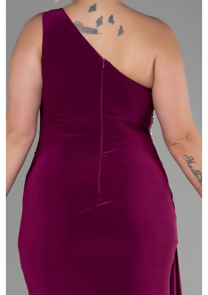 Tek Omuz Yırtmaçlı Uzun Büyük Beden Abiye ABU3132 fırsatları