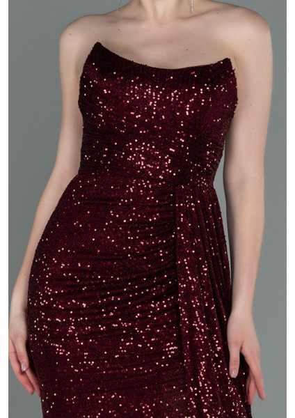 Straplez Bacak Dekolteli Uzun Pullu Abiye ABU3134 modelleri