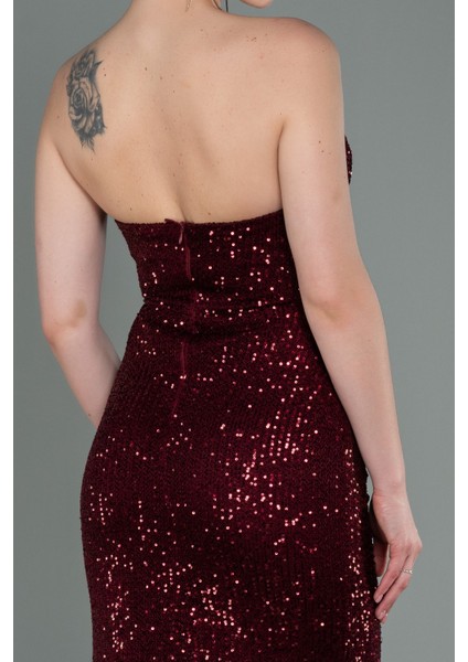 Straplez Bacak Dekolteli Uzun Pullu Abiye ABU3134 fırsatları