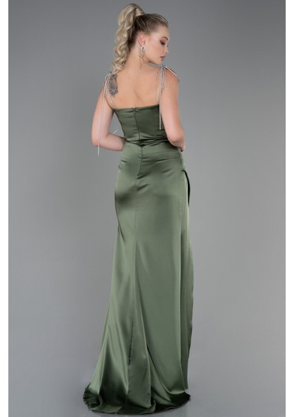 Taş Askılı Yırtmaçlı Uzun Saten Abiye ABU3198 fiyatları