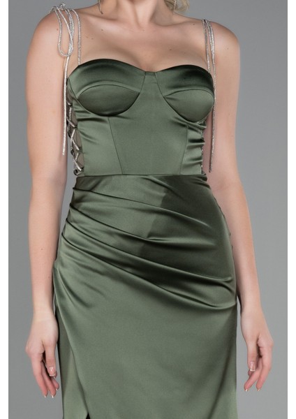 Taş Askılı Yırtmaçlı Uzun Saten Abiye ABU3198 modelleri