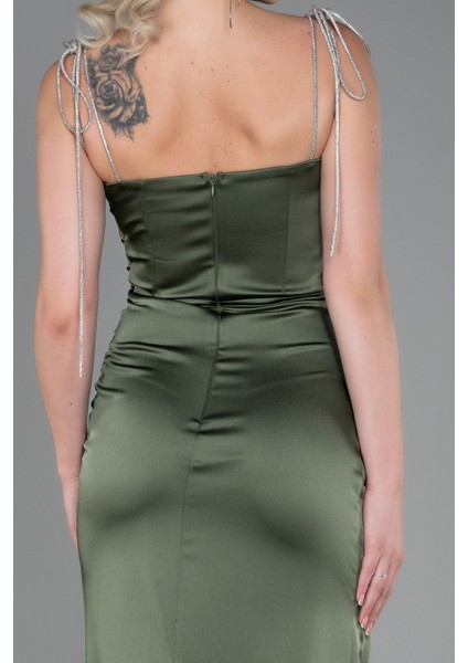 Taş Askılı Yırtmaçlı Uzun Saten Abiye ABU3198 fırsatları