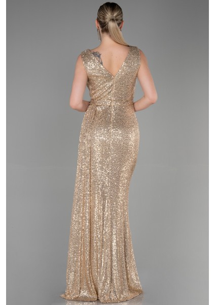 Kolsuz Kruvaze Yaka Uzun Pullu Abiye ABU3201 fiyatları