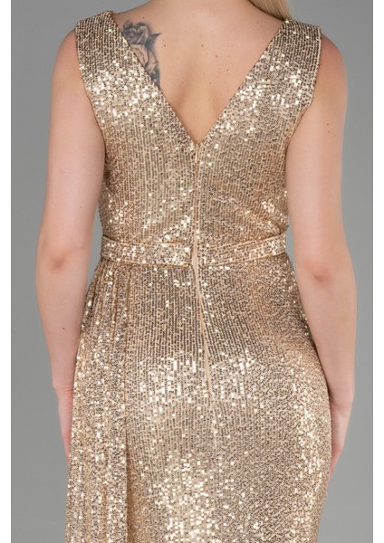 Kolsuz Kruvaze Yaka Uzun Pullu Abiye ABU3201 fırsatları