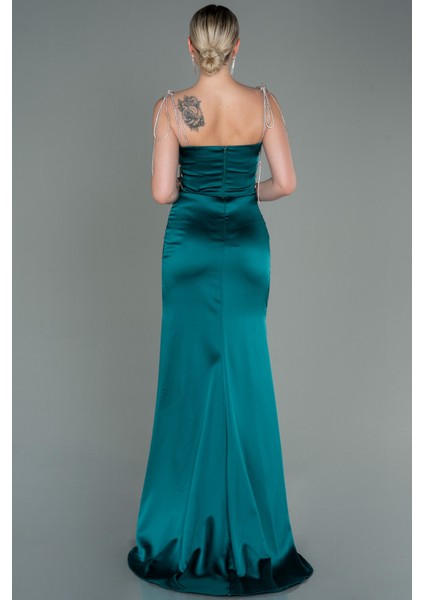 Taş Askılı Yırtmaçlı Uzun Saten Abiye ABU3198 fiyatları