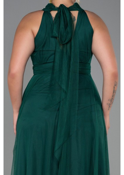 Halter Yaka Uzun Büyük Beden Abiye ABU3253