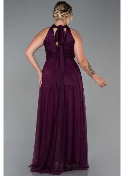 Halter Yaka Uzun Büyük Beden Abiye ABU3253