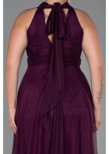 Halter Yaka Uzun Büyük Beden Abiye ABU3253