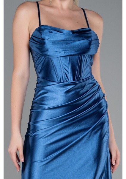 Bacak Dekolteli Balen Korse Uzun Saten Abiye ABU3247 modelleri