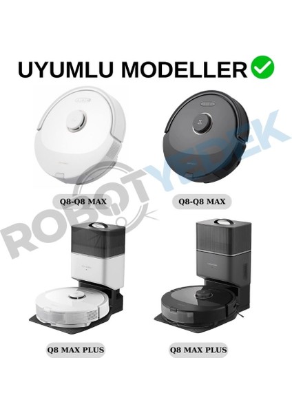 Roborock Q8 Max, Q8 Max Plus Siyah Uyumlu Yedek Fırça Hepa Filtre Mop Seti-8 Parça