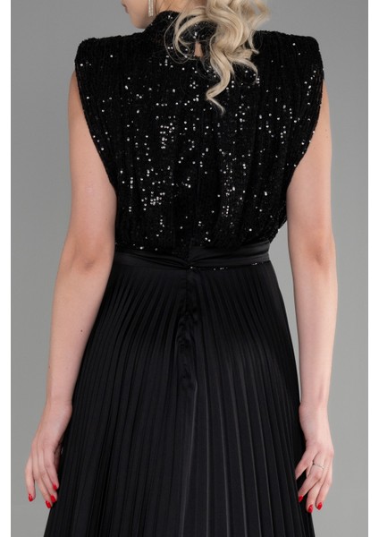 Üstü Pullu Ateş Pile Uzun Saten Abiye ABU3326 fırsatları