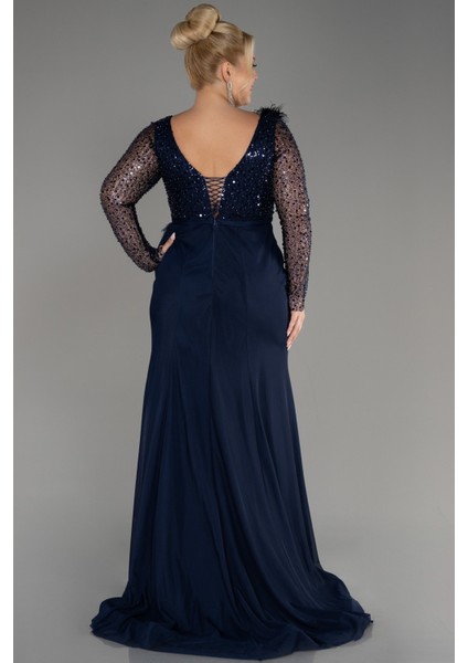 Pullu Uzun Kol Yırtmaçlı Büyük Beden Abiye ABU3284 fiyatları