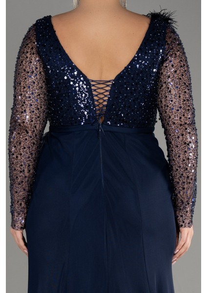 Pullu Uzun Kol Yırtmaçlı Büyük Beden Abiye ABU3284 fırsatları