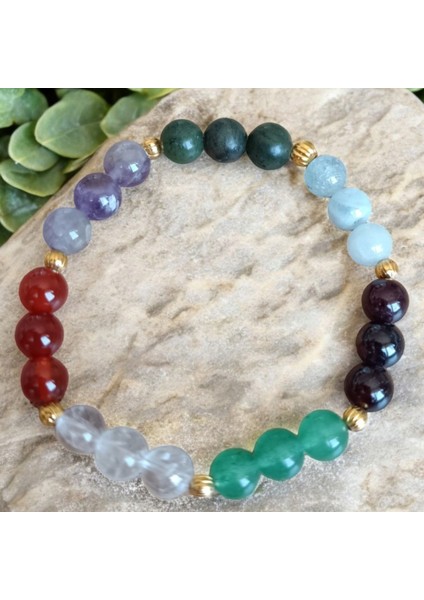 Kova Burcu Bilekliği (Ay Taşı, Ametist, Akuamarin Taşı, Lal Taşı, Aventurin, Kristal Kuvars, Yeşim) indirimleri