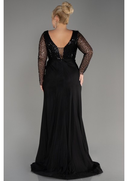 Pullu Uzun Kol Yırtmaçlı Büyük Beden Abiye ABU3284 fiyatları