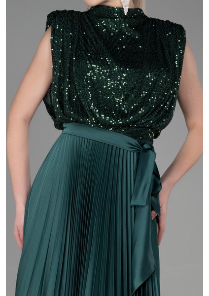 Üstü Pullu Ateş Pile Uzun Saten Abiye ABU3326 modelleri