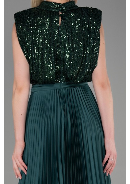 Üstü Pullu Ateş Pile Uzun Saten Abiye ABU3326 fırsatları